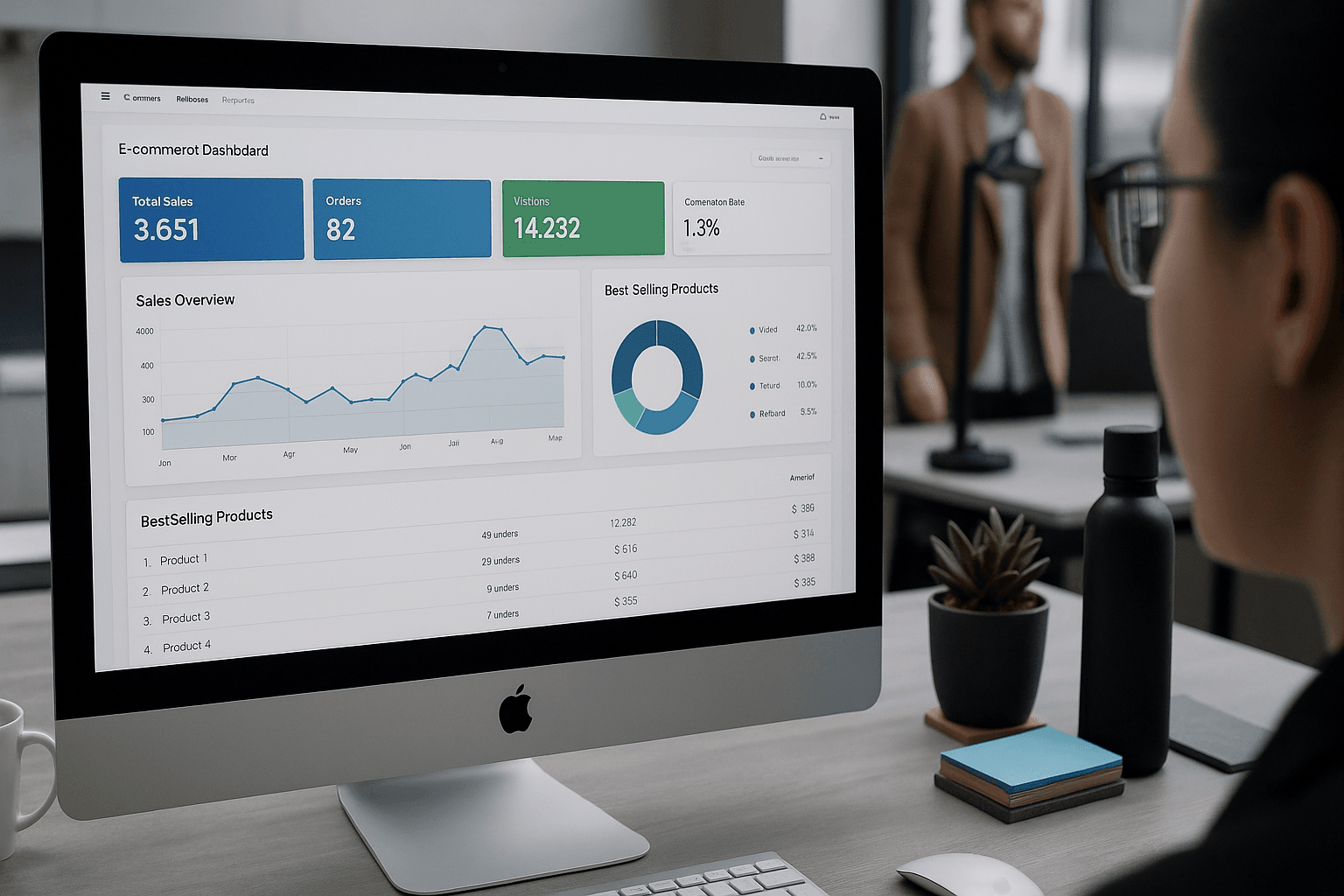Professional digital marketer working on an eCommerce dashboard with Onyx Online Marketing logo branding